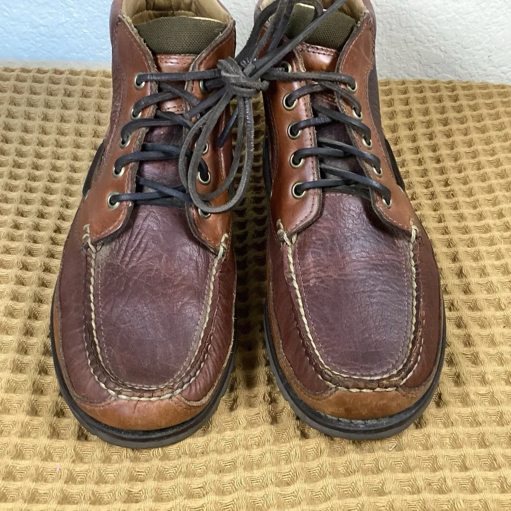 VTG LL Bean Allagash Brown Mens Sz 8 EE Pebbled Leather Moc Toe Chukka Boots